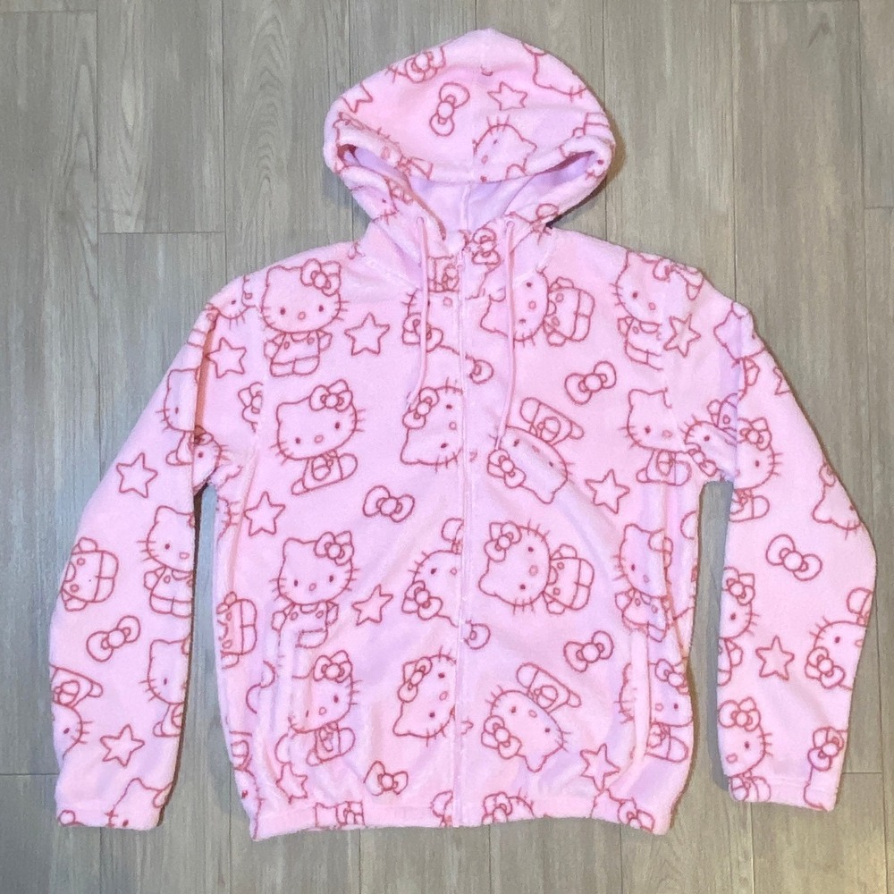 Hello Kitty Aeropostale Pink Fleece Full Zip Hoodie All Over Print Women's Large